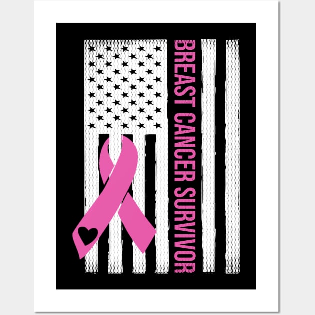 Breast Cancer Survivor USA Flag Breast Cancer Awareness Month Wall Art by nadinecarolin71415